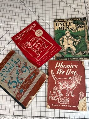 Vintage 1940s–50s School Books Lot Phonics Readers Arithmetic Uncle Ben Ephemera